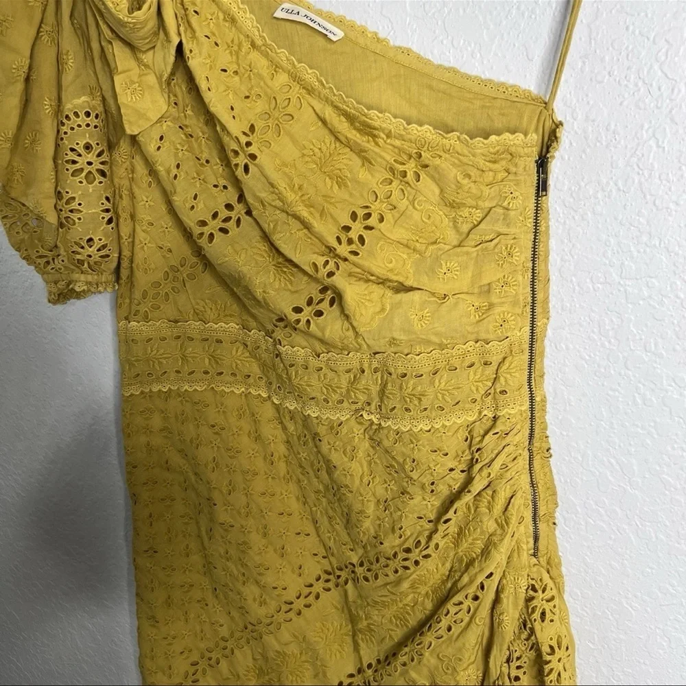 Ulla Johnson Dress size 6 Gwyneth One Shoulder Puff Sleeve Ruffle Eyelet F